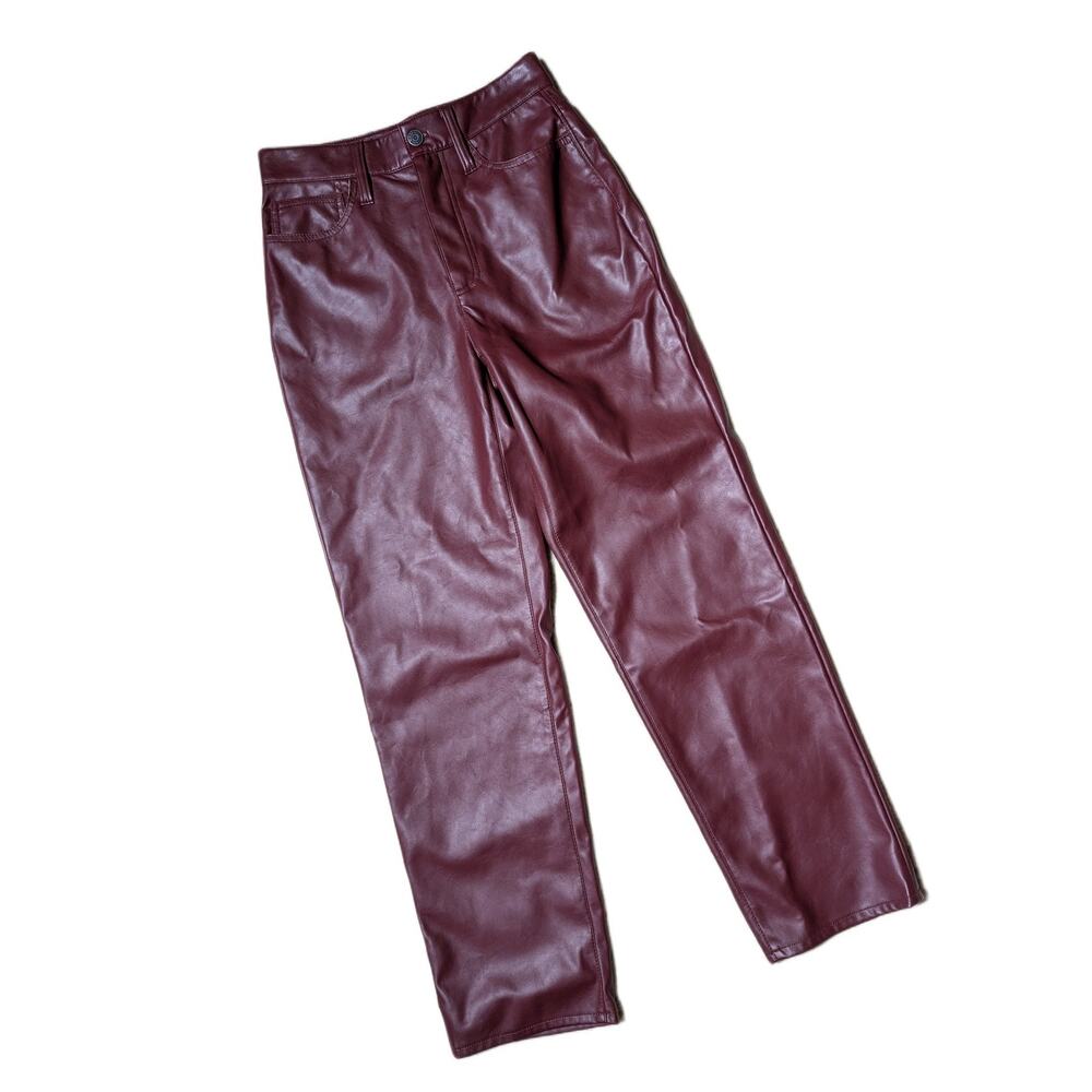 Madewell The Perfect Vintage Faux Leather Edition Red Straight Leg Pants 25 NWT